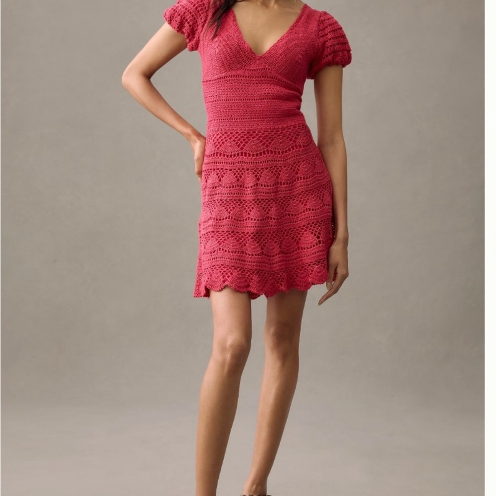 Love The Label Fuchsia Crochet Knit Dress
